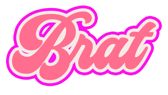 Who's the brat?  You are!  So grab this die-cut adhesive vinyl sticker and tell the world! Measures approx. 3" wide by 1.5" tall. Dark pink on light pink cursive.