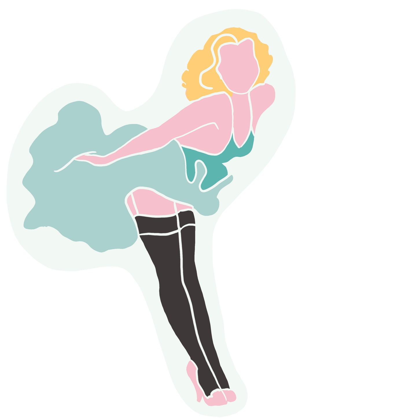 Pin-up aficionados and nostalgia nerds will love our KinkThink Factory Girls, available now in sticker form. From Abby to Zelda, our traditional and modern pin-up girls will knock the cocks right off   your socks!<br/>This 'Marilyn' die-cut sticker measures approx. 5" tall by 4" wide.