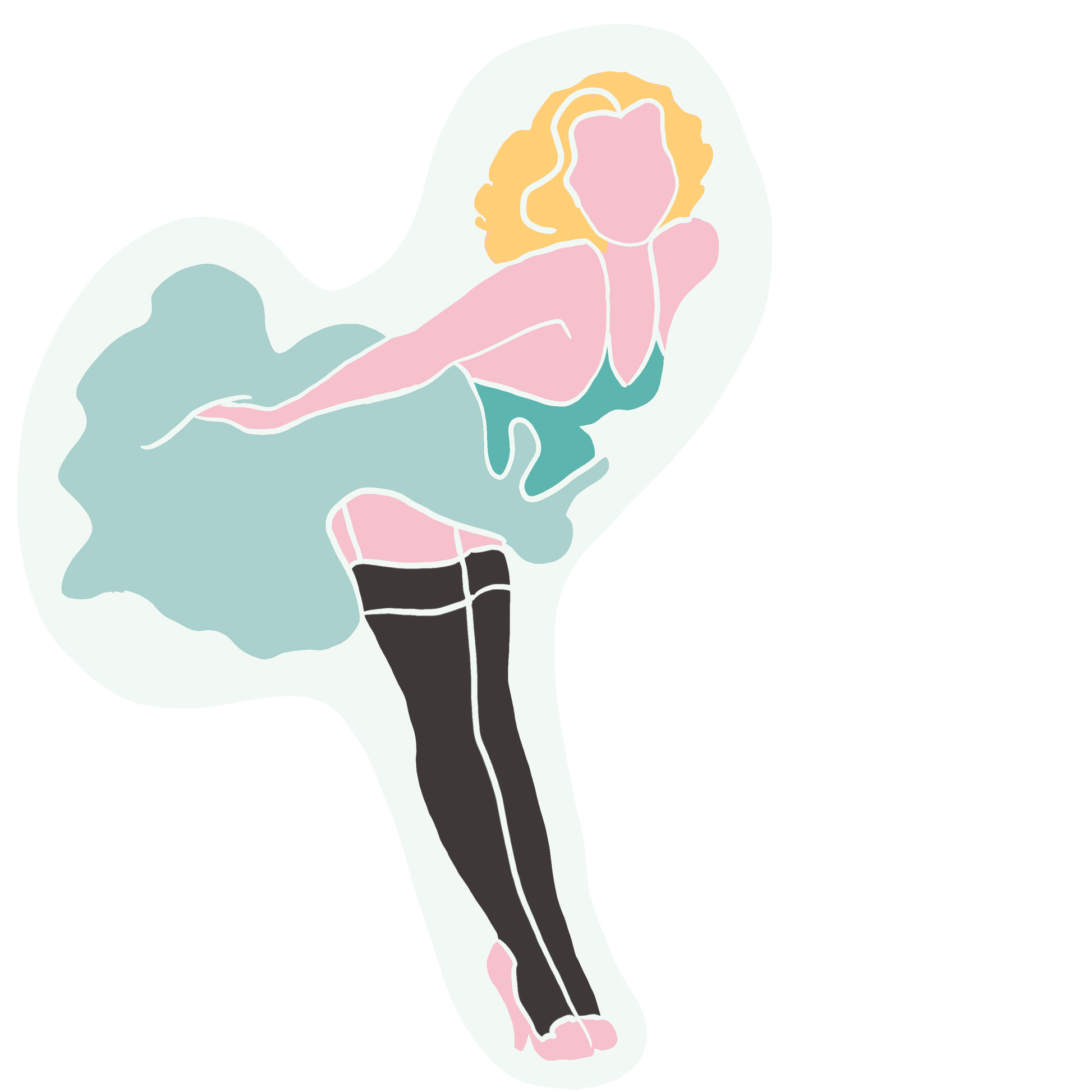 Pin-up aficionados and nostalgia nerds will love our KinkThink Factory Girls, available now in sticker form. From Abby to Zelda, our traditional and modern pin-up girls will knock the cocks right off   your socks!<br/>This 'Marilyn' die-cut sticker measures approx. 5" tall by 4" wide.