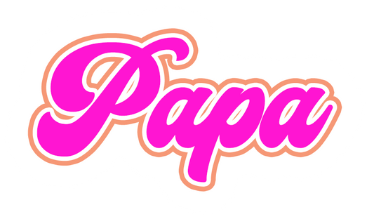 Who's your Papa?  Give him a sticker! Measures approx. 3" wide by 2" tall. Dark pink on light pink cursive. Made from adhesive vinyl.