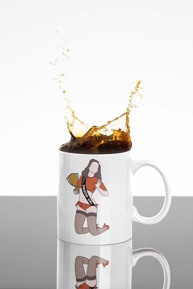 Brunette Pinup Artwork Coffee Mug featuring one of our original designs.