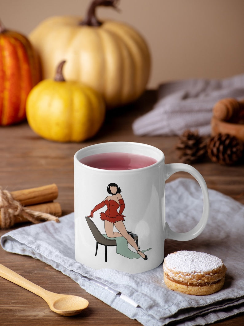 Brunette Pinup Artwork Coffee Mug featuring one of our original designs.