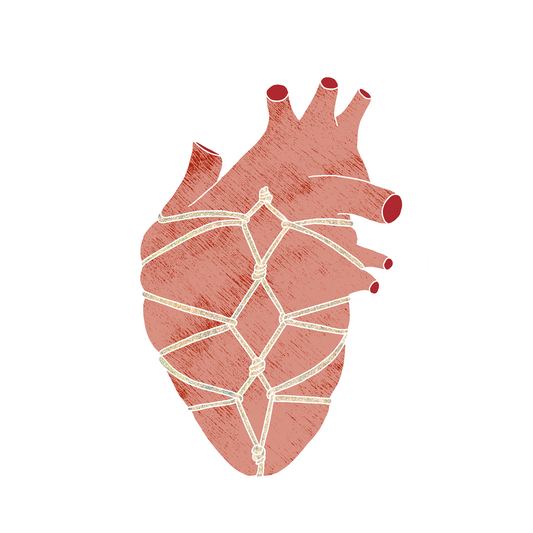 Our heart in bondage sticker is made of adhesive vinyl and measures approx. 3" wide by 4" tall.